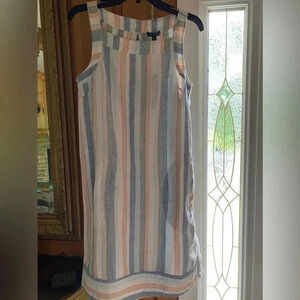 For Cynthia linen bled stripe dress NWT - button side detail - pockets! Small